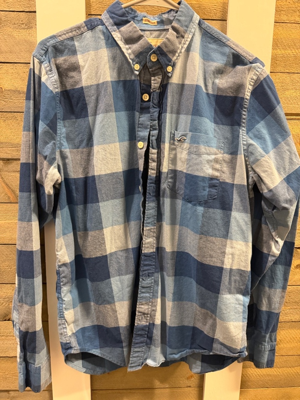Hollister Blue Plaid Stretch Button-Up Shirt